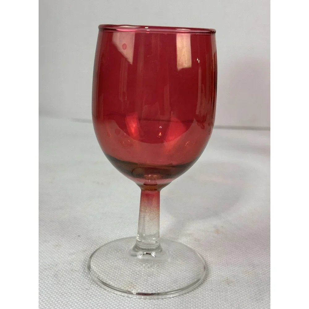 Vintage cranberry stain tulip‎ wine glasses 6 oz set of 5